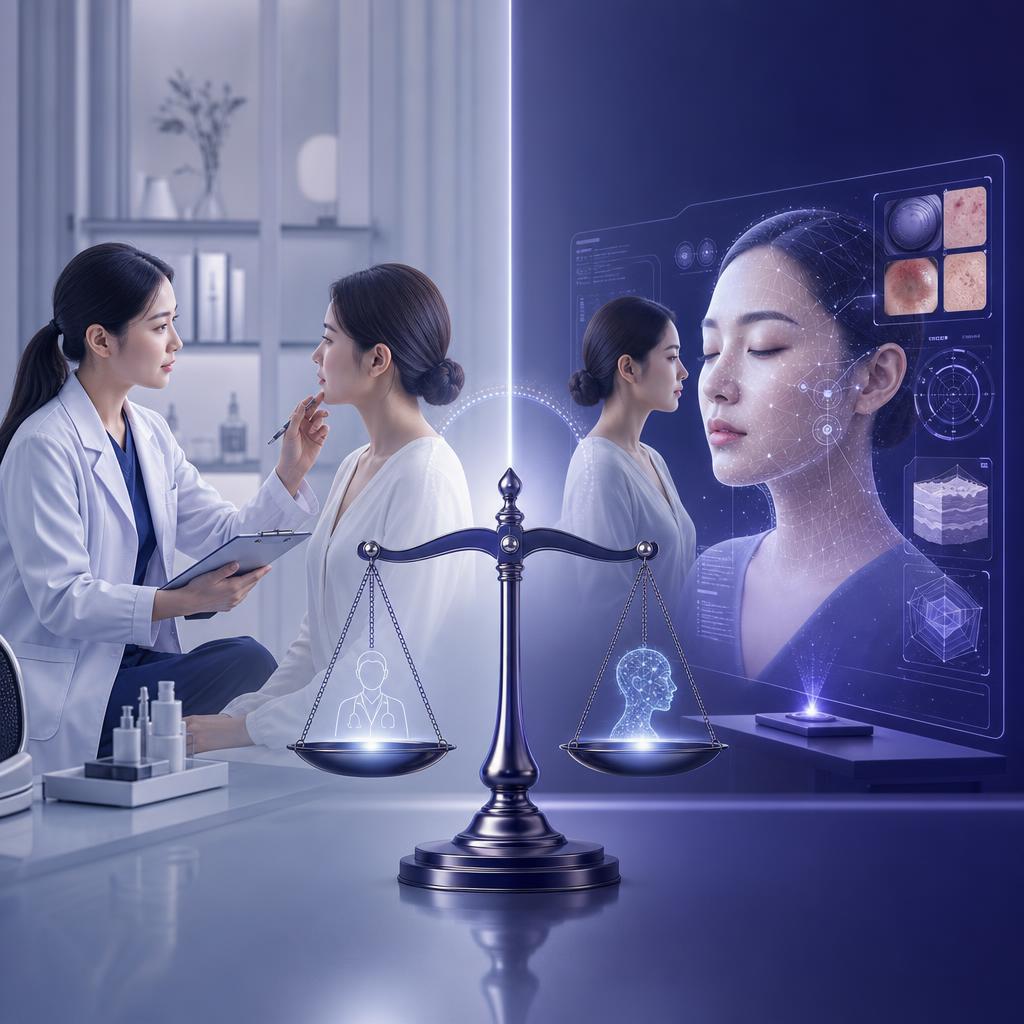 Ilustrasi artikel: AI vs Konsultasi Manual: Mana Untung untuk Klinik?